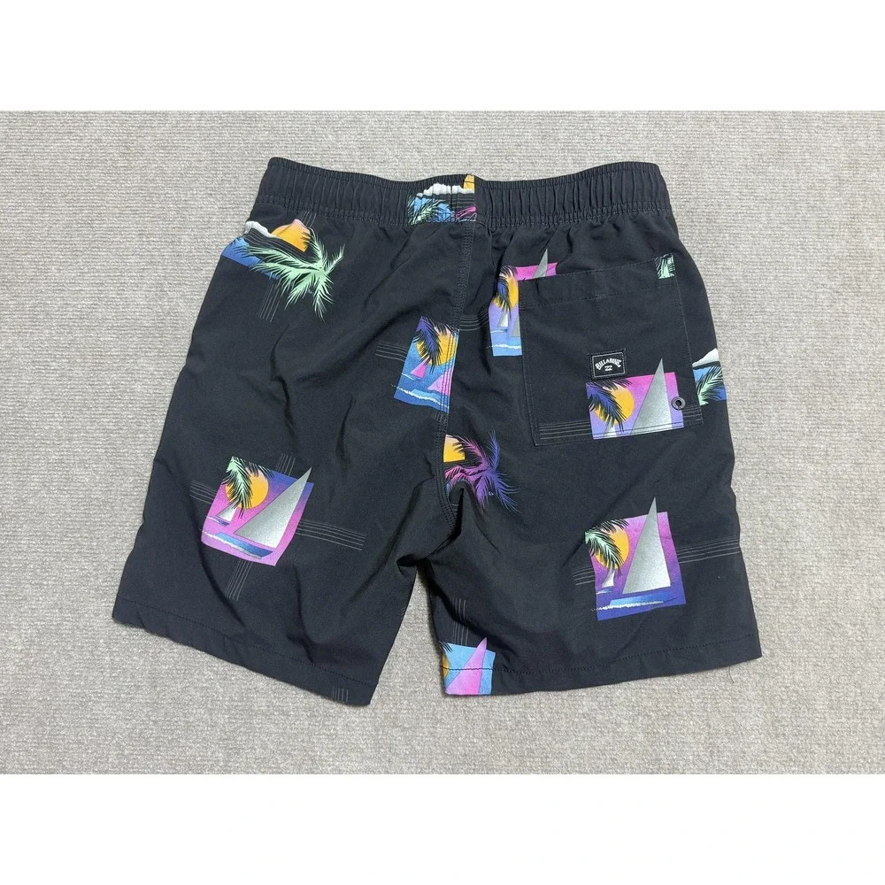 Billabong Swim Trunks Mens Small Black Sundays Layback Tropical Sailboat Print‎